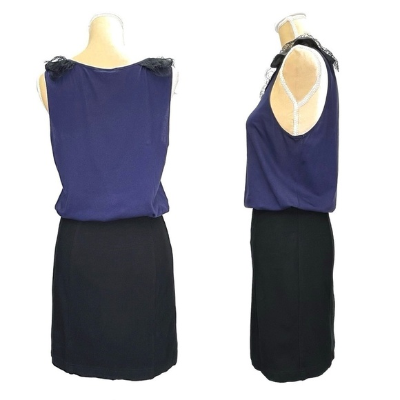 Theory Dress Size Medium Sleeveless Mini Fitted Skirt Bloused Bodice Black Blue - Picture 3 of 7